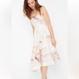 White House Black Market Fit & Flare Off White Pink Strapless Dress Women Size 6